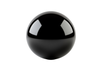 Smooth black sphere with a reflective surface on a white background displaying minimalistic design