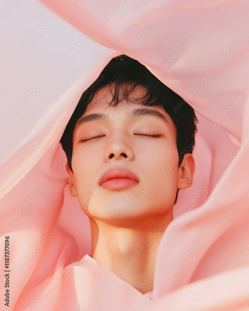 Aufkleber Ethereal Portrait of Non-Binary Individual With Fluid Blurs in Dreamy Abstract Style