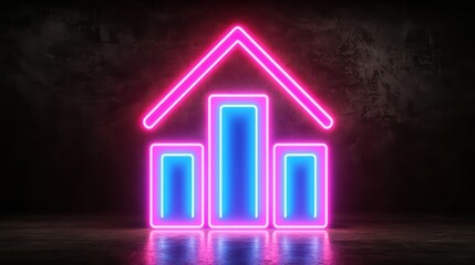 Neon Graph Icon with Growing Trend in Dark Modern Environment