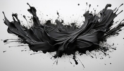 Dynamic Black Paint Explosion on Transparent Background Striking Brush Splash Artwork Showcasing Energetic Artistic Expression and Vivid Colors