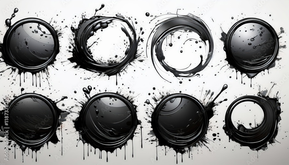 Poster striking black paint splashes isolated on white background abstract expressionism captures dynamic e