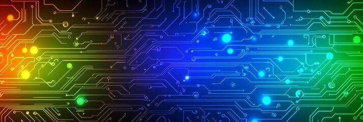 Obraz premium Abstract Digital Circuitry Glowing Blue and Green Tech Background with Data Transfer Patterns
