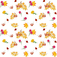  mountain ash on a white background. Seamless repeating pattern. Autumn print. Ideal for scrapbooking, paper craft, textiles
