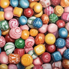 Fototapeta premium Colorful candies as background, closeup of photo, square format