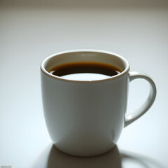 Simple and elegant white coffee mug on a white background with soft lighting and minimalist aesthetic for commercial and design use