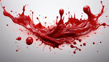 Vivid Red Splashes Blood, Red Sauce or Paint on a Pristine Background A Striking Contrast of Colors and Textures