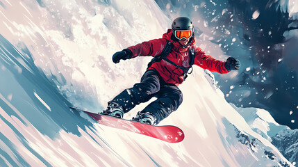 Snowbound euphoria, a snowboarder's thrilling ride. Snowbound. Illustration