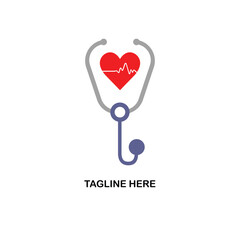 Love clinic logo design. Stethoscope and heart icon vector design. Health and medicine symbol.