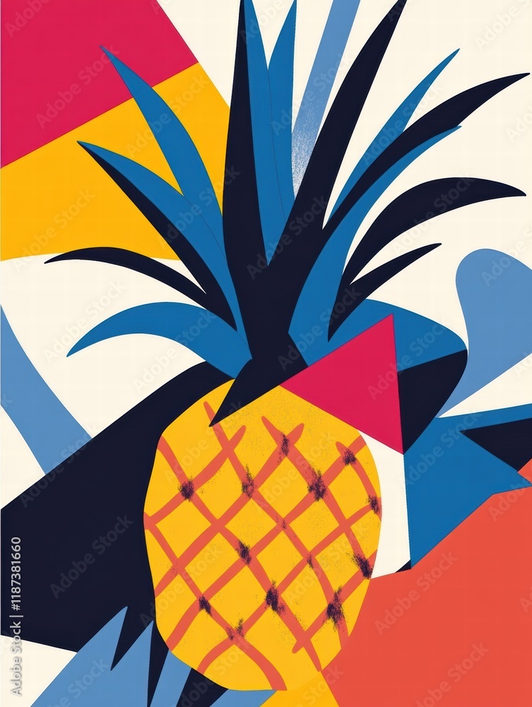 Leinwandbilder geometric pineapple design featuring vibrant colors and abstract shapes in a playful arrangement. ge