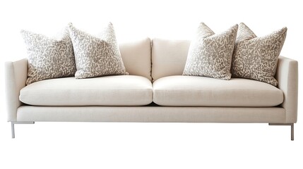 Modern sofa with a minimalist design, featuring slim metal legs and neutral upholstery 