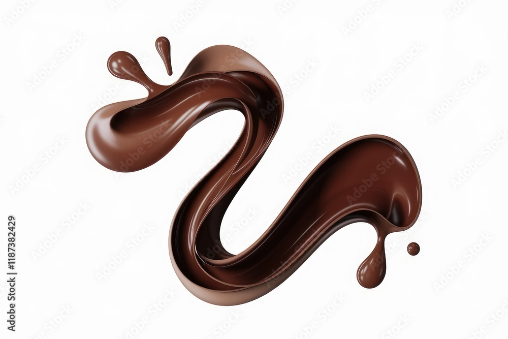 Poster a mesmerizing swirl of rich, dark chocolate, elegantly flowing with dynamic splashes.