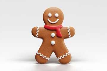 A cheerful gingerbread man cookie with a red scarf, perfect for Christmas.