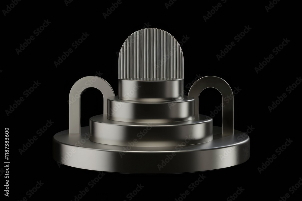 Poster abstract 3d rendering of a sleek, black, tiered platform with arches, ideal for product display or m