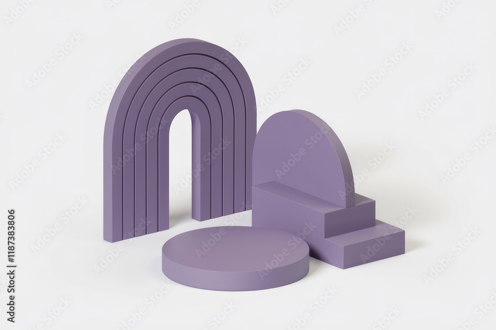Poster purple geometric shapes create a minimalist, modern, and abstract display.