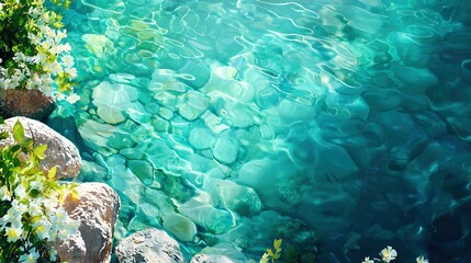 Fototapeta premium A verdant forest surrounds a tranquil lake