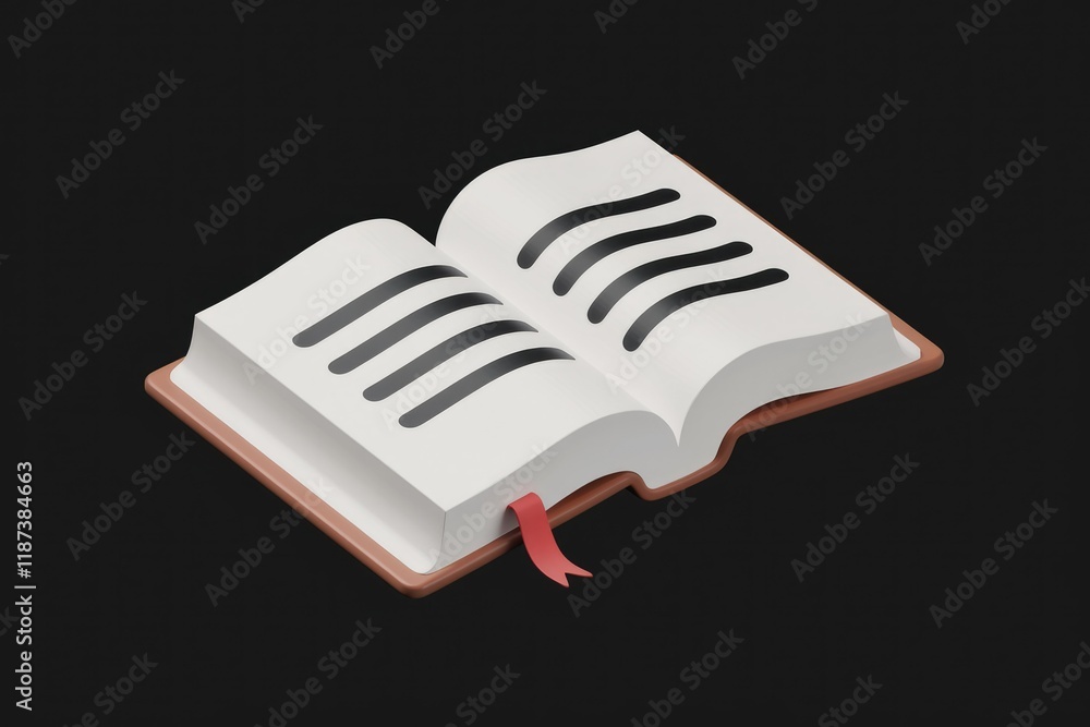Leinwandbilder A 3D rendered image of an open book with black lines on white pages, suggesting reading or knowledge.