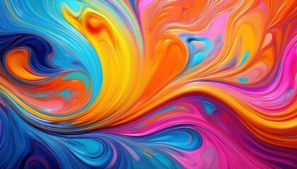Vibrant and Eclectic Abstract Artwork Showcasing a Mesmerizing Blend of Orange, Blue, Pink, and Yellow Hues