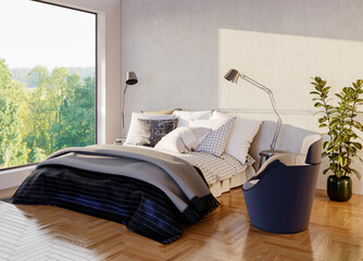Large luxury modern bright interiors Living room mockup illustration 3D rendering image