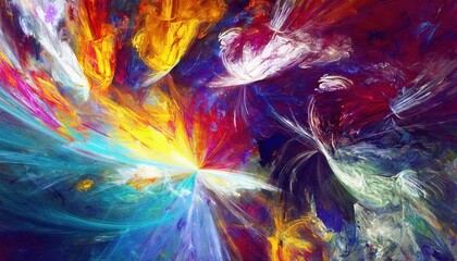 Vibrant Abstract Artwork Modern Patterns and Bright Colors Interact in an Artistic Explosion of Textures, Creating a Striking and Engaging Canvas