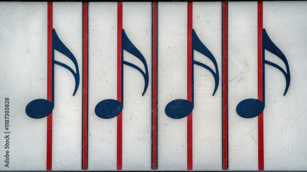 Aufkleber a close-up shot of five musical notes on a white background with red stripes.