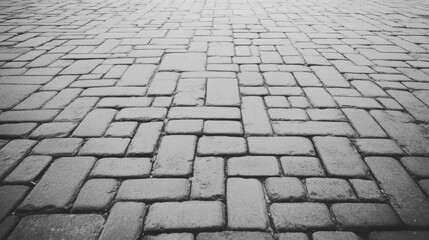 Black and white image of a cobblestone pavement.