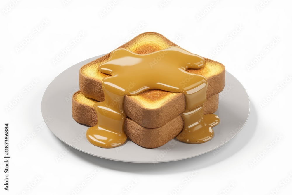 Poster two slices of toasted bread topped with a generous amount of caramel sauce.