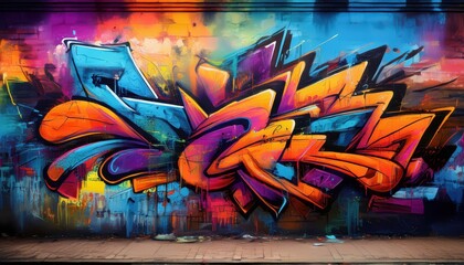 Vibrant Street Graffiti Masterpiece A Colorful Explosion of Artistry on a City Wall Under the Neon Lights