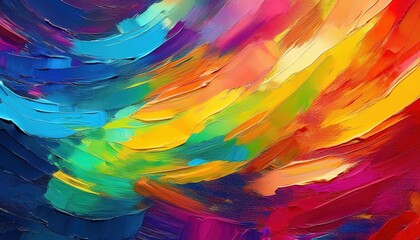 Expressive Artwork Showcasing Vivid Rainbow Colors Blended Through Rough Brush Strokes, Embracing the Exuberance of Abstract Expressionism