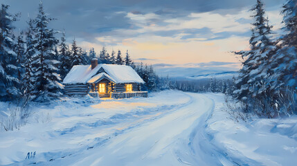oil painting wintry landscape