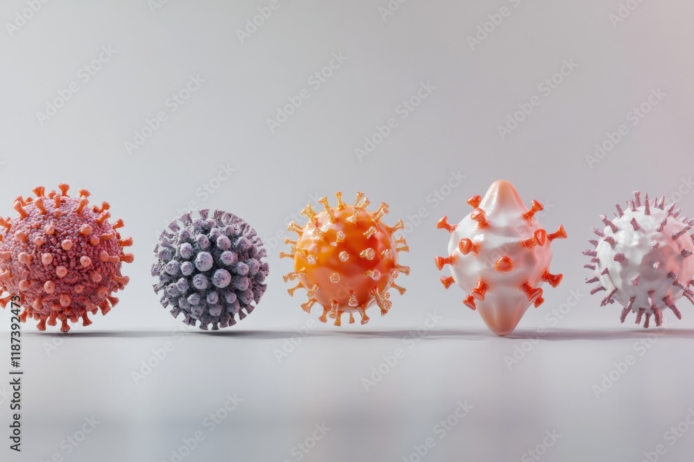 Poster progression of virus forms illustrated from simple structures to complex assemblies showcasing diver