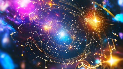 Obraz premium Vibrant visualization of divine timing featuring star alignments astrological cycles