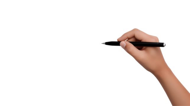 Hand Holding Pen, Writing isolated on transparent background	