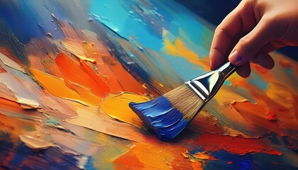 Vibrant Stroke of Brush on Canvas A Closer Look at an Artistic Hand Painting a Colorful Scene