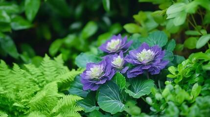 Purple ornamental cabbage garden foliage backdrop