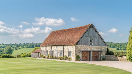 Obraz premium Rustic Texas barn wedding venue with wide open pastures and charming countryside views
