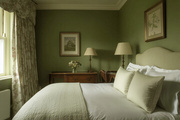 serene bedroom with quietude green walls