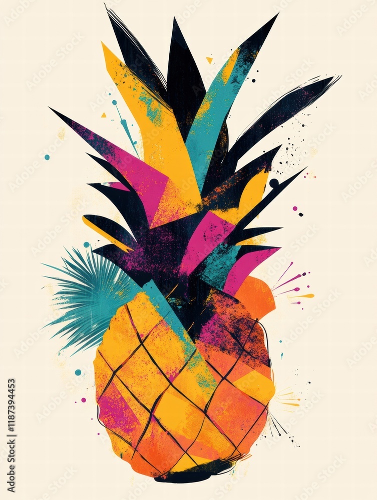 Aufkleber vibrant abstract geometric pineapple design featuring colorful shapes and bold lines in contemporary