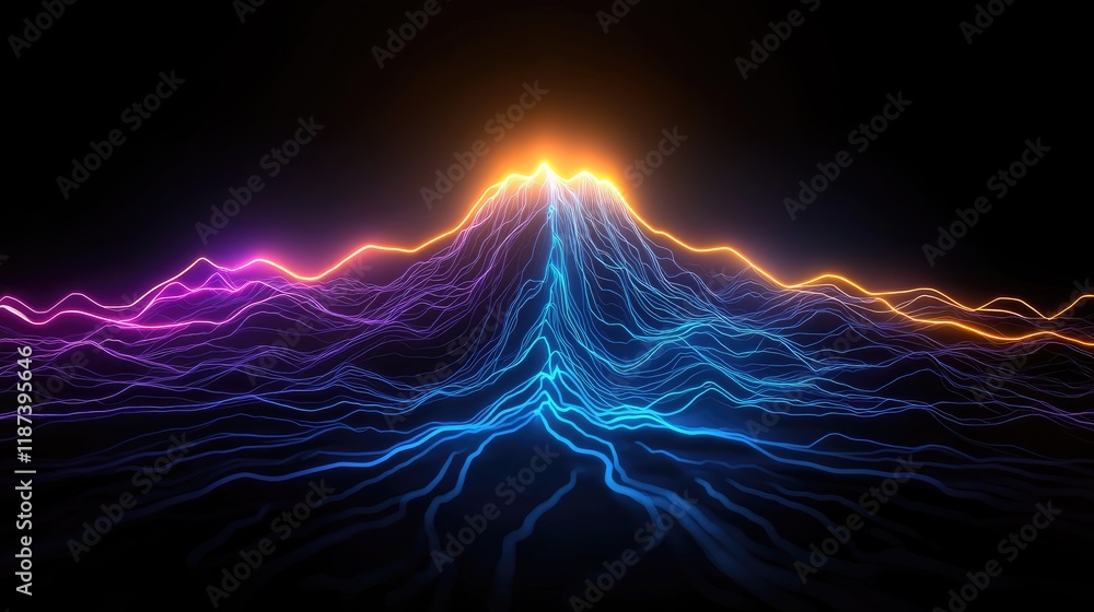 Poster dynamic electric wave patterns abstract art digital visualization dark background artistic view ener