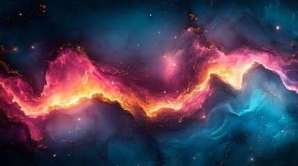 Fototapeta premium Vibrant nebula: cosmic glow of pink, orange, and blue clouds