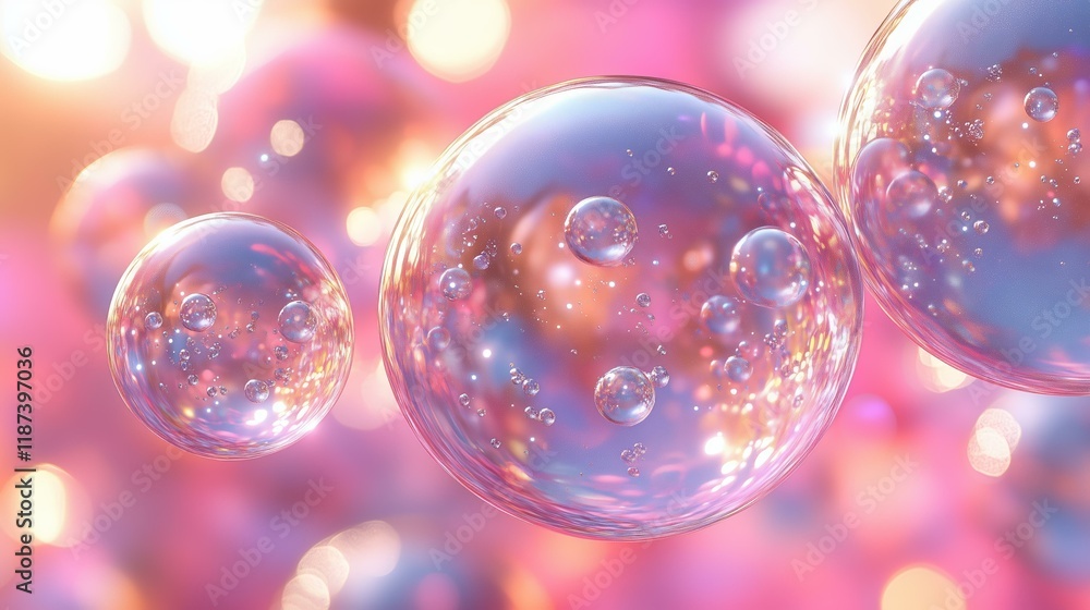 Canvas Prints glowing abstract bubbles with vibrant pink and orange gradient background