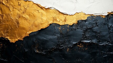 Fototapeta premium Abstract texture with black, gold, and white layers of textured paint