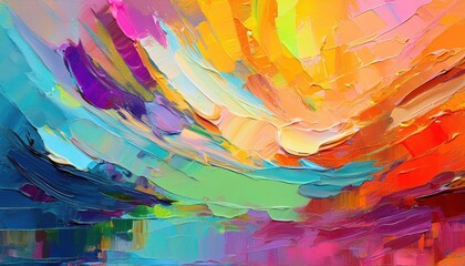Vibrant Oil Painting Textured Masterpiece showcasing Rough Brushstrokes, Palette Knife Techniques and a Dynamic Colorful Canvas