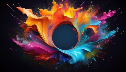 Vibrant Round Paint Splashes Showcasing a Diverse Palette of Bright Hues and Textures, Creating an Abstract and Engaging Artwork