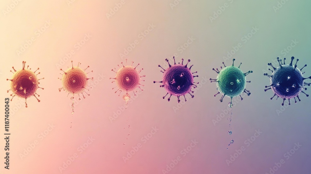 Poster Progression of virus forms from simple to complex structures illustrating biological development and diversity. Generative AI