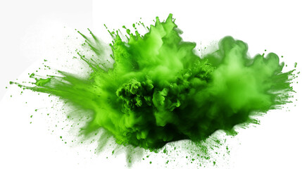 Fototapeta premium Vibrant Green Powder Explosion, isolated on transparent background 