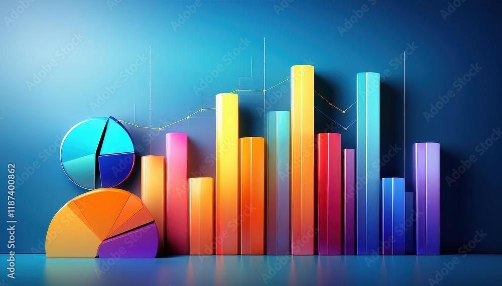 Aufkleber vibrant financial growth visualization a colorful bar graph and pie chart on a blue background depic