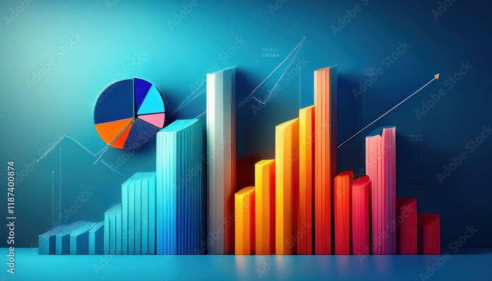 Aufkleber vibrant financial growth visualized a colorful bar graph and pie chart on a blue background showcasi