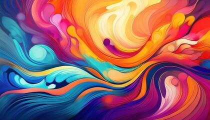 Vibrant Abstract Painting Colorful Palette of Swirling Shapes and Textures, Evoking a Sense of Energy and Movement