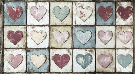 Vintage valentine's day hearts forming a decorative wall