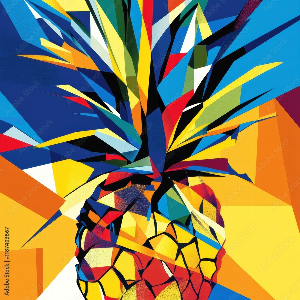 Leinwandbilder Colorful abstract geometric pineapple design showcasing vibrant shapes and patterns in a modern style. Generative AI